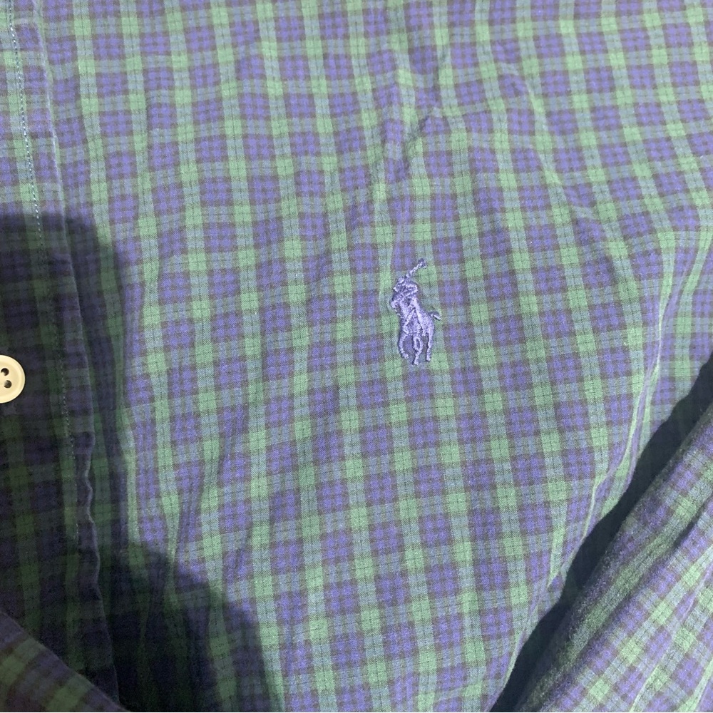 Polo Ralph Lauren Blake Plaid Mens Large Button Down Long Sleeve Cotton Green/Pu - Picture 5 of 9